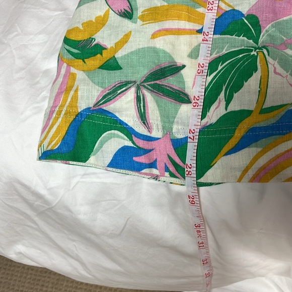 C&C California 100% linen tunic dress pastel leaf print Cream background 1X nice - Picture 4 of 8